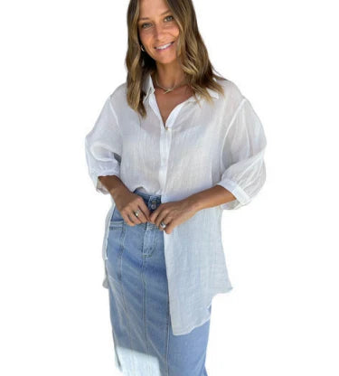 Athena Linen Blouse ~ White