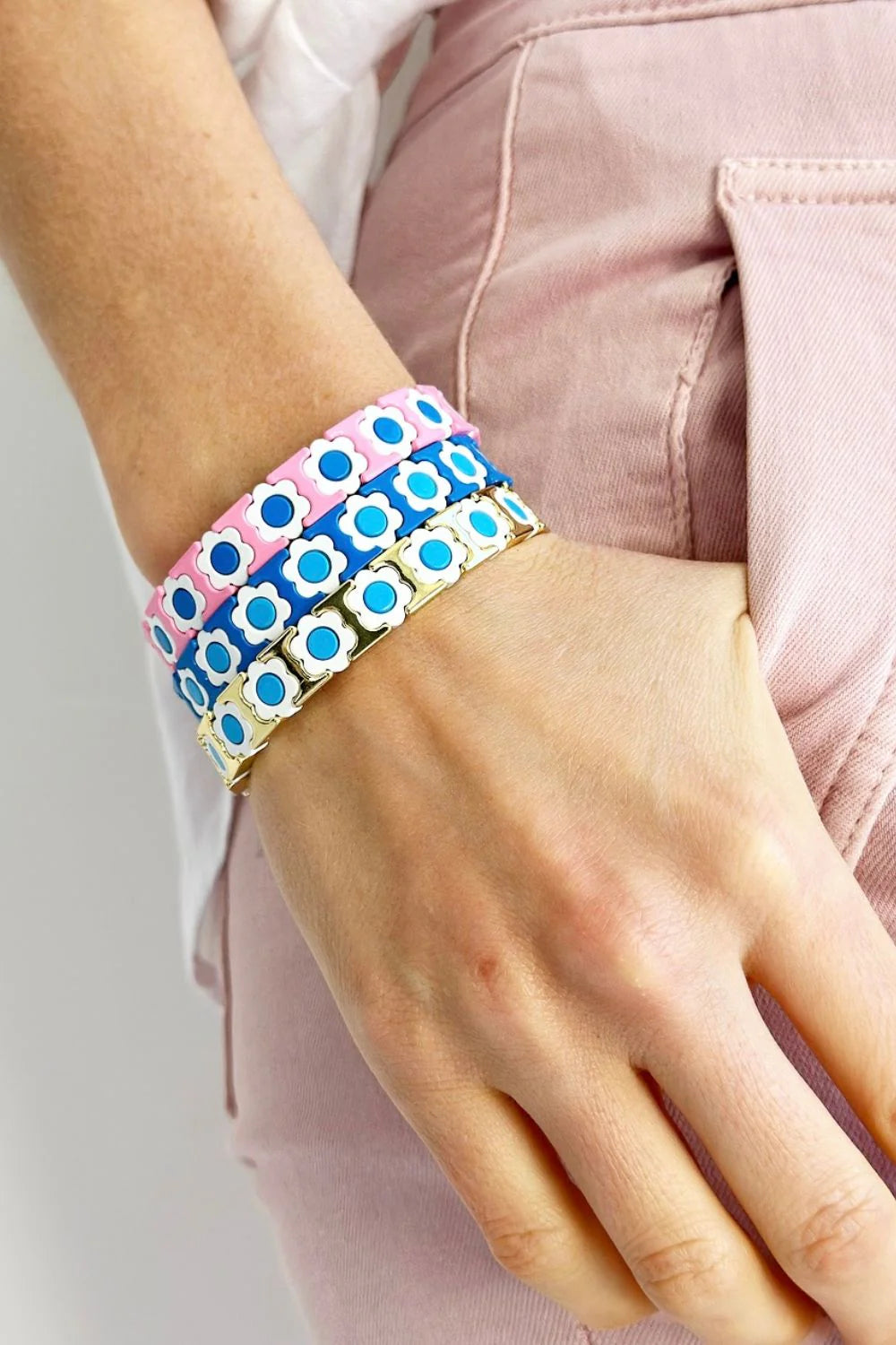 Daisy Chain Bracelet - Blue, White, Blue
