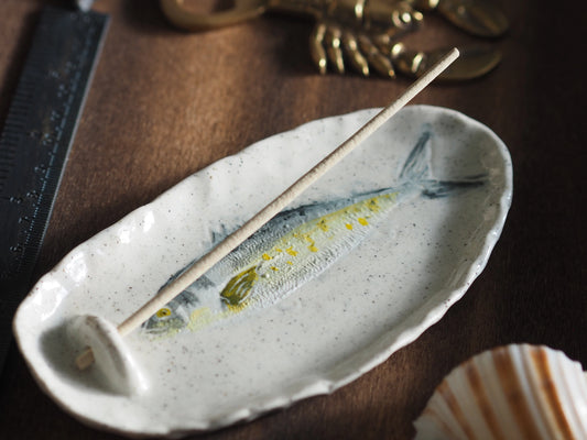 Incense Holder ~ Hand Painted~Fish Blue/Yellow