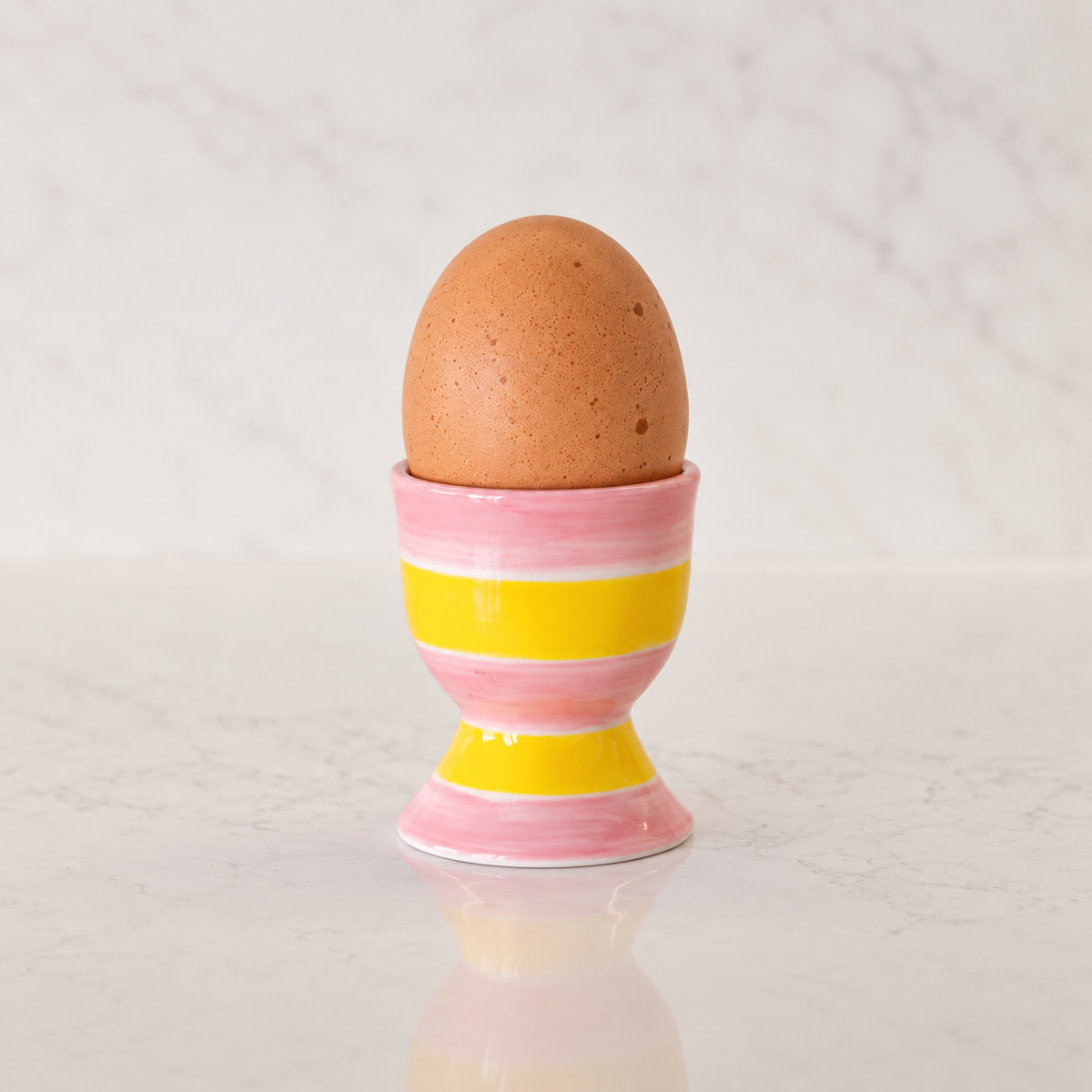 Egg Cup ~ Pink & Yellow Stripe