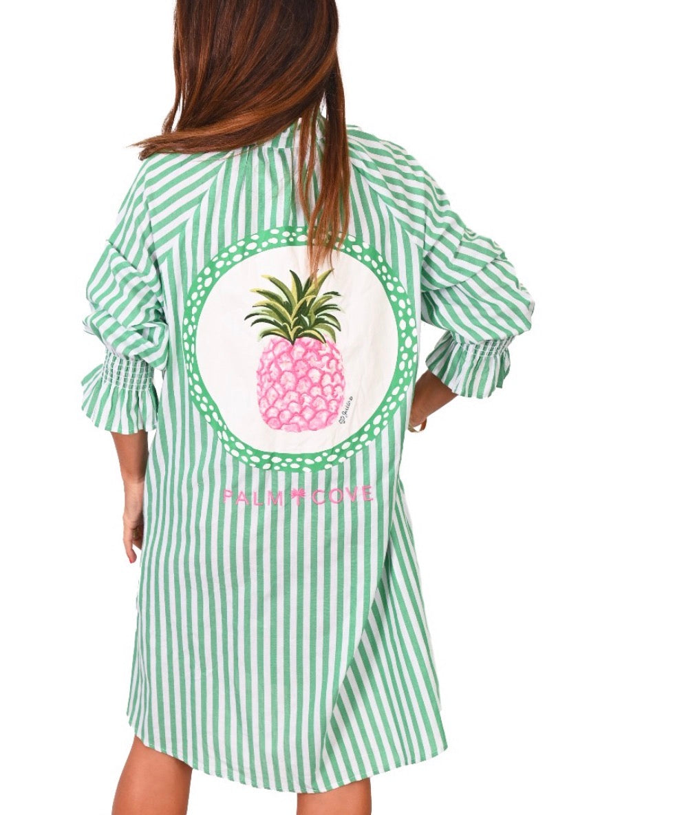 Green Pineapple Shirt Dress