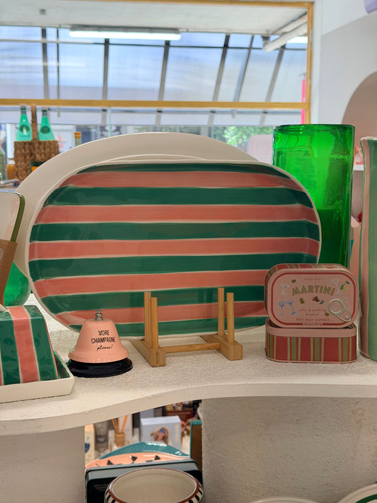 Oval Platter ~ Pink and Green Stripes.