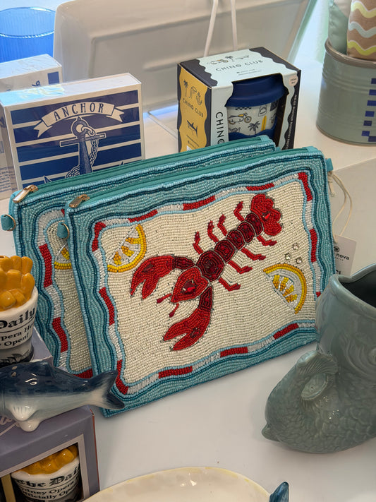 Lemon Lobster Beaded Clutch