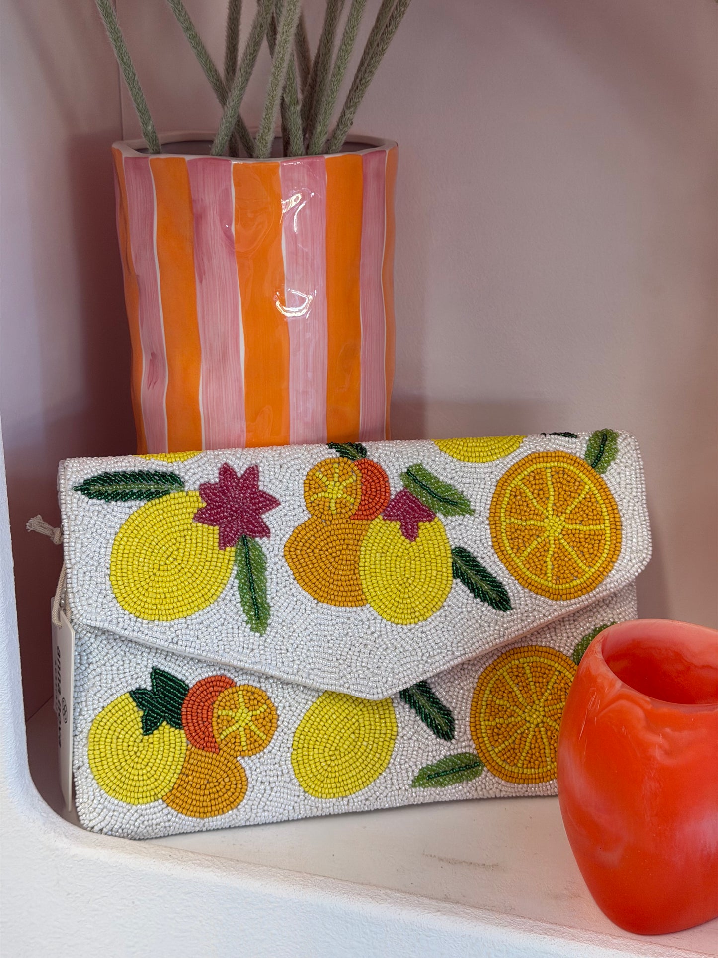 Lemon Beaded Clutch