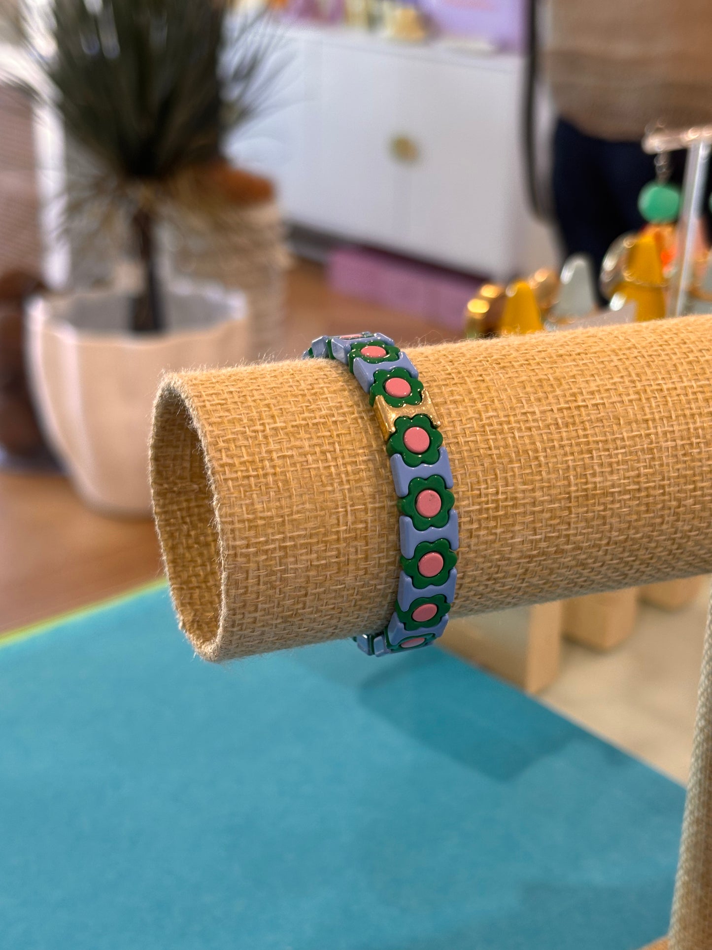 Daisy Chain Bracelet - Blue, Green, Peach