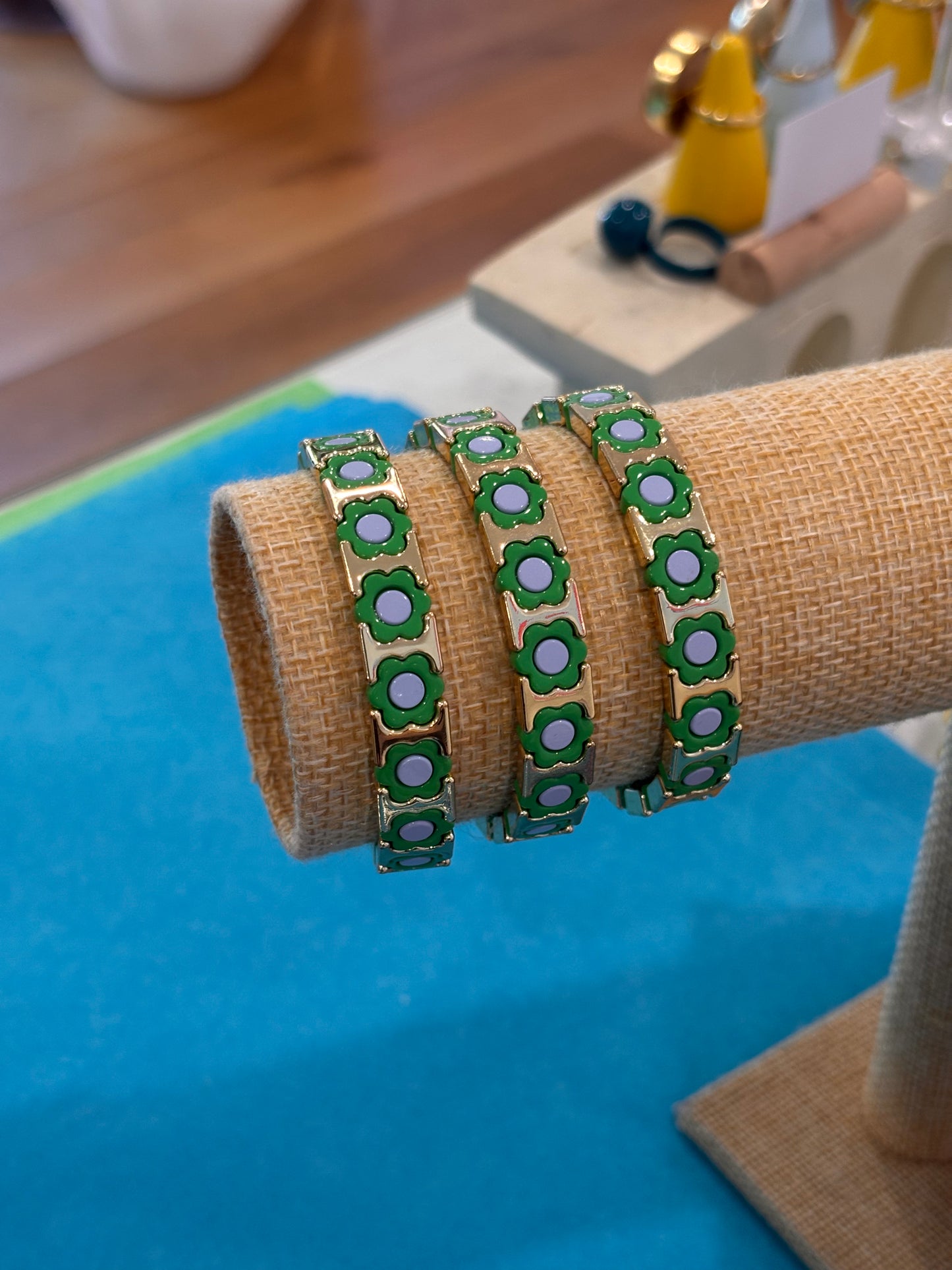Daisy Chain Bracelet- Gold, Green, Lavender