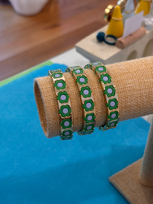 Daisy Chain Bracelet- Gold, Green, Lavender