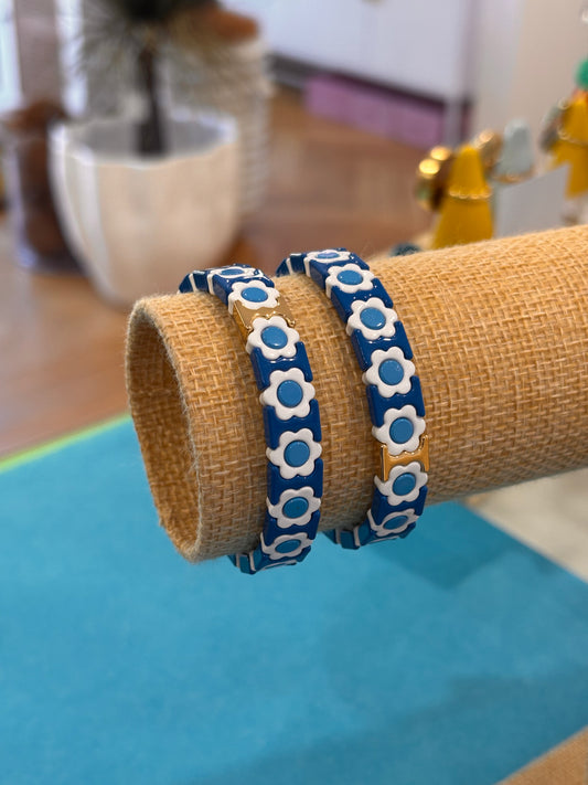 Daisy Chain Bracelet - Blue, White, Blue