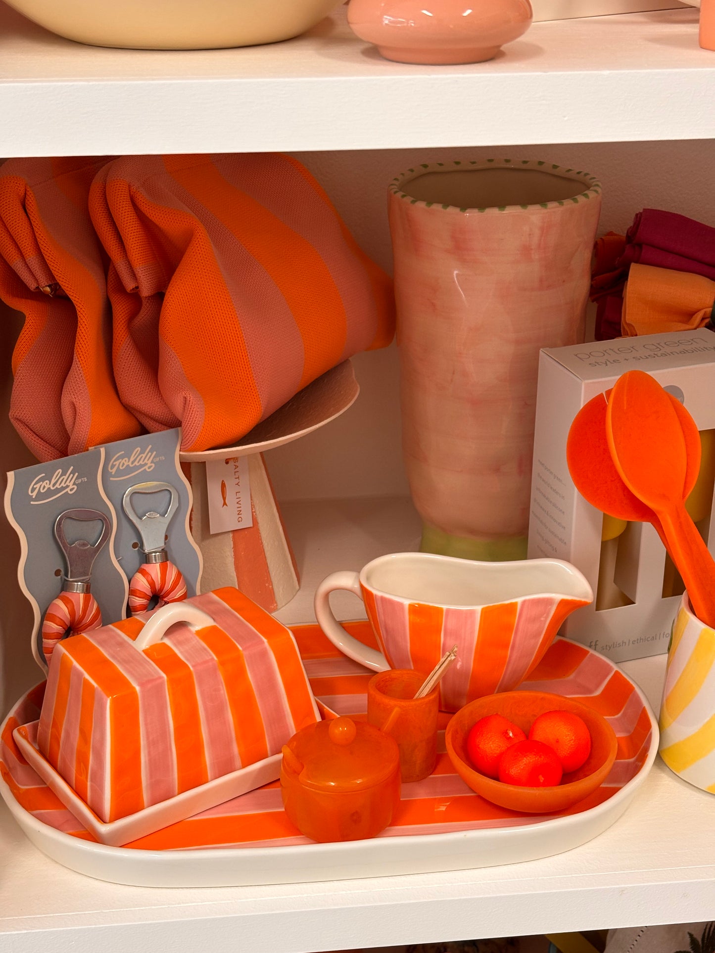 Large Butter Dish ~ Orange & Pink Stripe