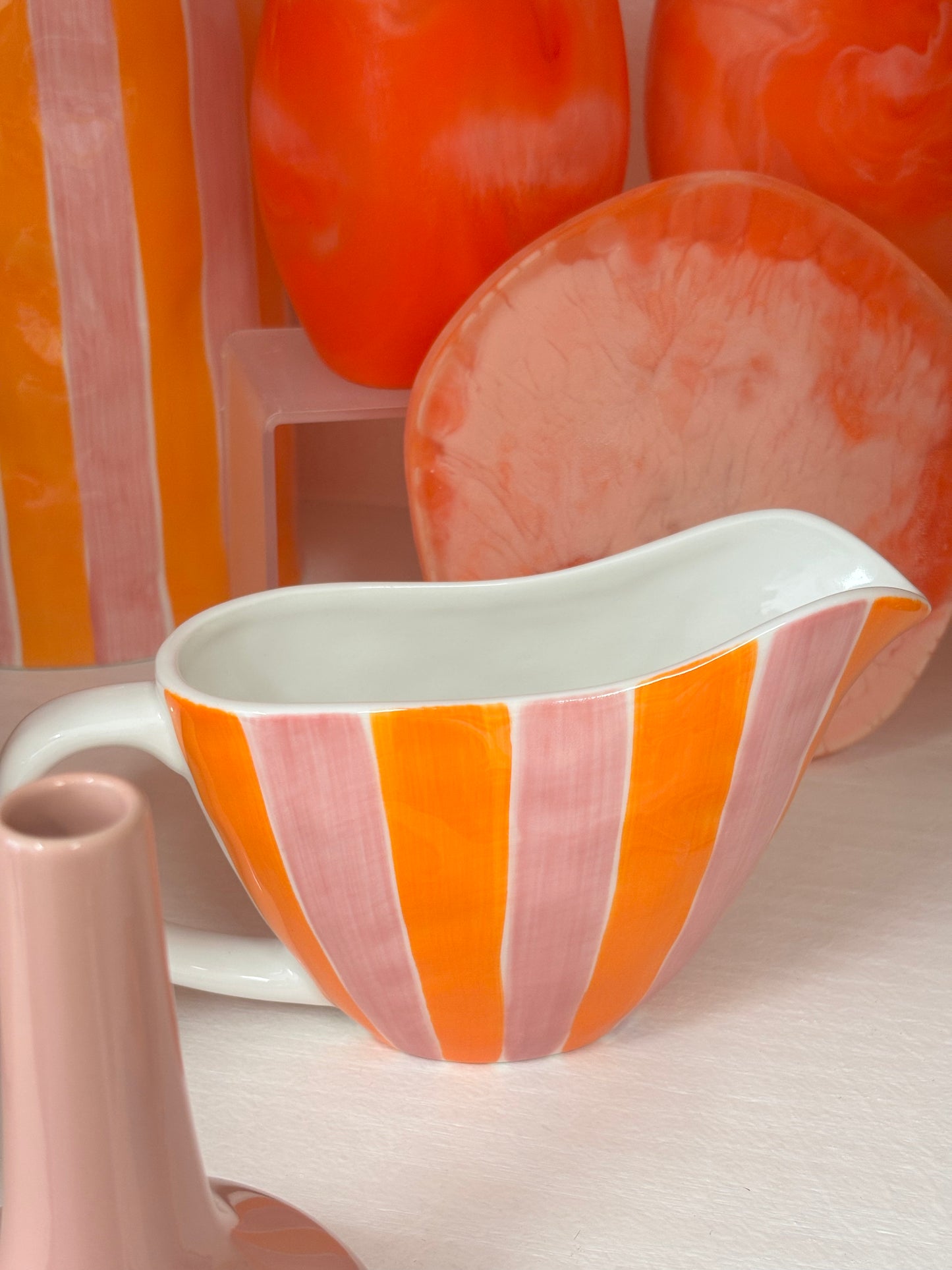 Gravy Jug ~ Orange and Pink