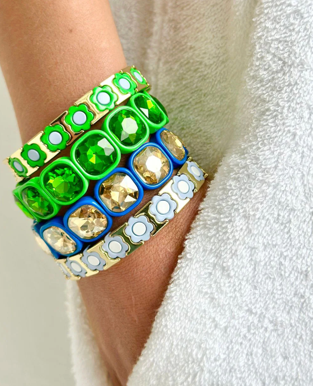 Daisy Chain Bracelet- Gold, Green, Lavender