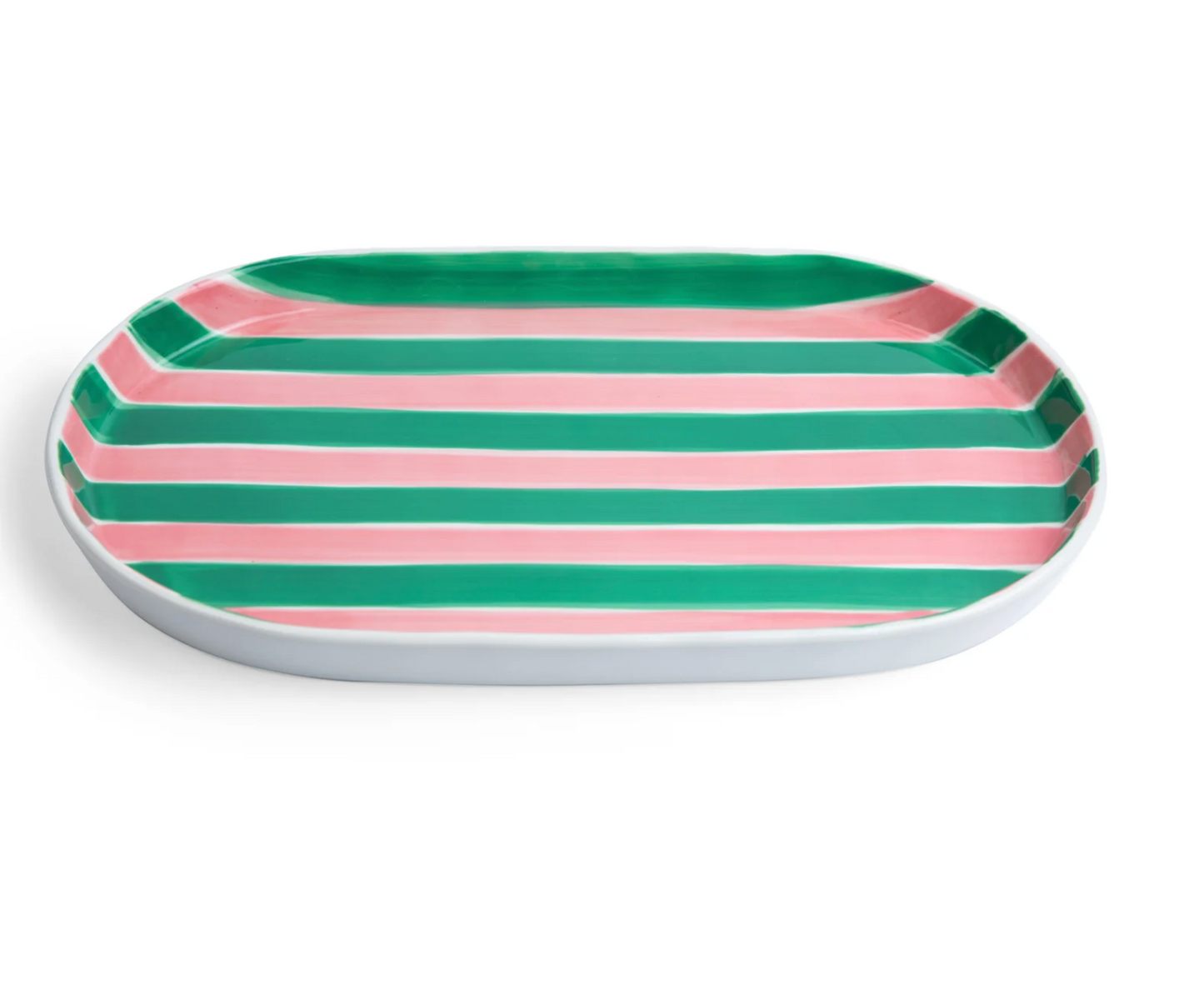 Oval Platter ~ Pink and Green Stripes