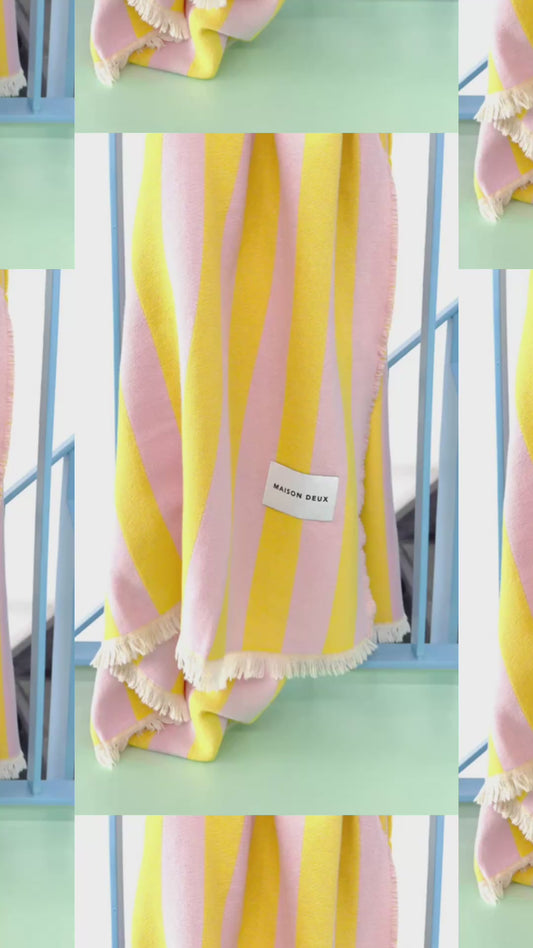 Blanket ~ Cotton Candy Stripe. Pink/Yellow